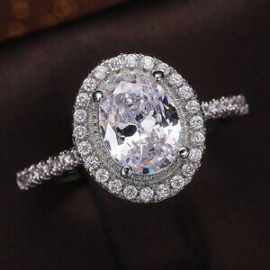 ▶Beautiful Big Oval Pure Zircon Silver Plated Elegant Ring for Women, L113